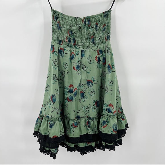 Free people strapless dress floral green size 2 (fits large) - Picture 3 of 7